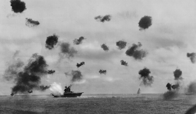 The US Navy defeats the Japanese navy at the Battle of Midway