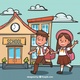 Ninos sonrientes yendo al colegio dibujado mano 23 2147658360