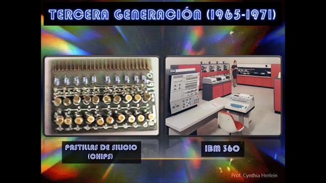 Tercera generación 1965-1971 La tercera generación con el desarrollo de  circuitos integrados se pueden colocar miles de componentes electrónicos en una integración en miniatura, las computadoras se hicieron más pequeñas, rápidas y eficientes.