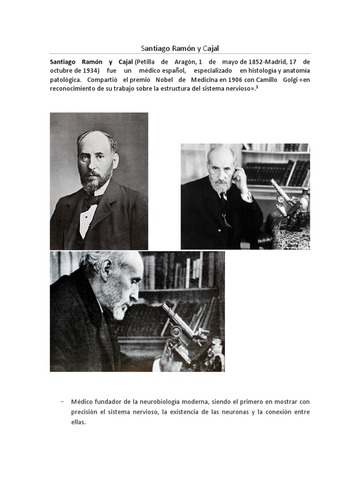 Santiago Ramón y Cajal (Petilla de Aragón, 1 de mayo de 1852 – Madrid, 17 de octubre de 1934).