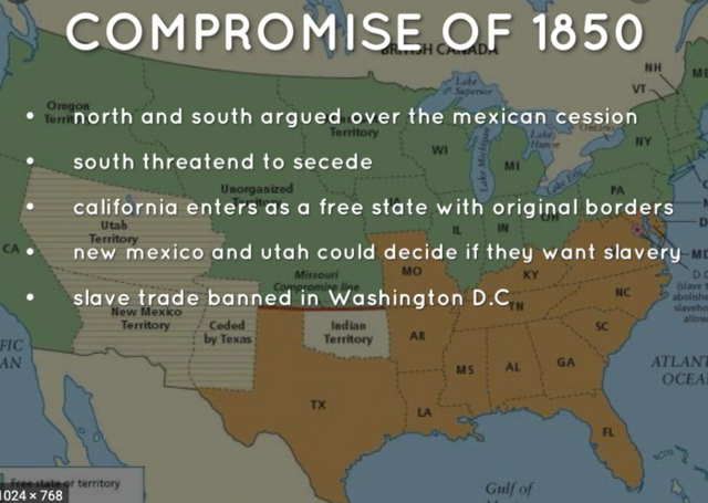 The Civil War is delayed by the Compromise of 1850