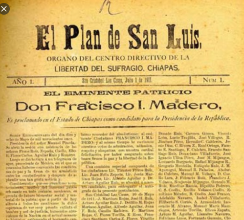 madero lanza el plan de san Luis, convocando a la rebelión
