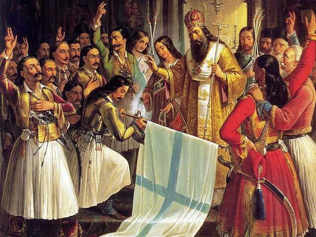 Ο Παλαιών Πατρών Γερμανός ευλογεί την σημαία της επανάστασης, Θεόδωρος Βρυζάκης,