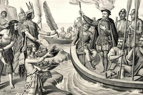 Hernán al frente de la expedición