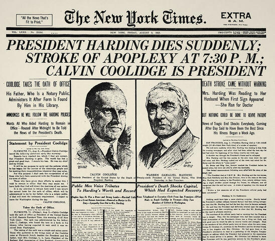 President Harding dies and Coolidge becomes President