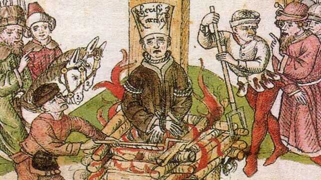 Quema en la hoguera del reformista checo Jan Hus