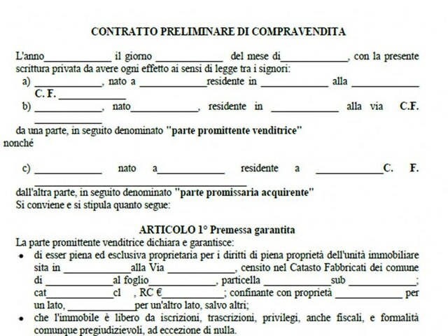 CONTRATTO PRELIMINARE