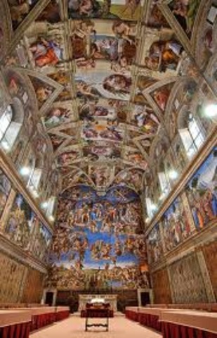 Decoration of the ceiling of the Sistine Chapel by Michelangelo