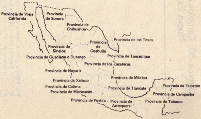 División territorial de Nueva España por provincias.