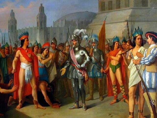 Hernan Cortés cattura Montezuma II. Fine dell'impero Azteco.