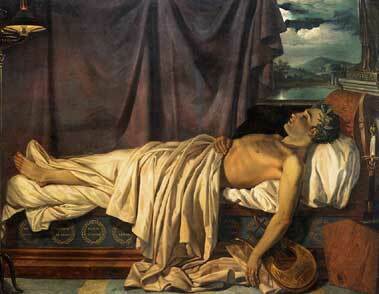 Byron on his death bed. A painting by Joseph-Denis Odevaere,1826.