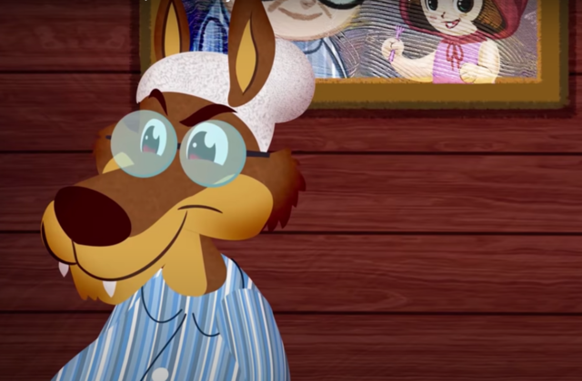 luego se viste igual a la abuelita y espera a Caperucita