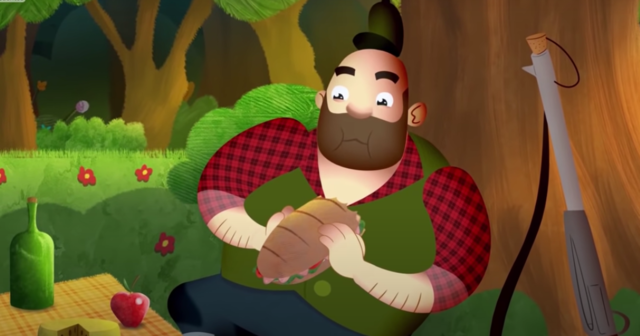 en el bosque también se encuentra un cazador descansando de cazar