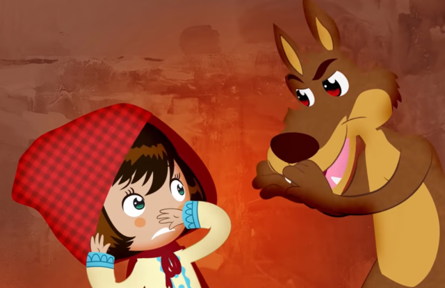 luego el lobo se le abalanza sobre ella para comerla