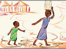 Niya returned to her mother carrying water from the tiny well. Nya's mother told Nya to take her little sister Akeer back to the well to gather more water. Akeer was only 5 years old, but she had to learn to collect water. Nya’s mother insists.