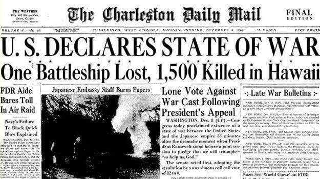 The USA declares war on Japan