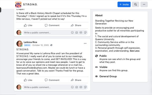 Student Organization - STRONG (Standing Together Reviving Our New Generation) is formed to advocate for students - LeAnna Rice one of the founding members