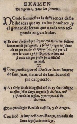 Examen de Ingenios para las ciencias / Probe of the mind