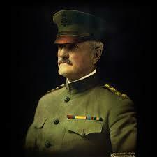 General John J. Pershing, newly selected commander of the American Expeditionary Forces, arrives in England with his staff