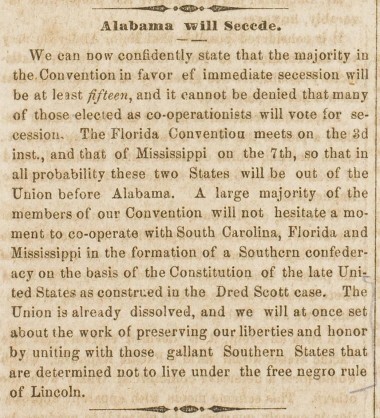 Alabama secedes from the Union
