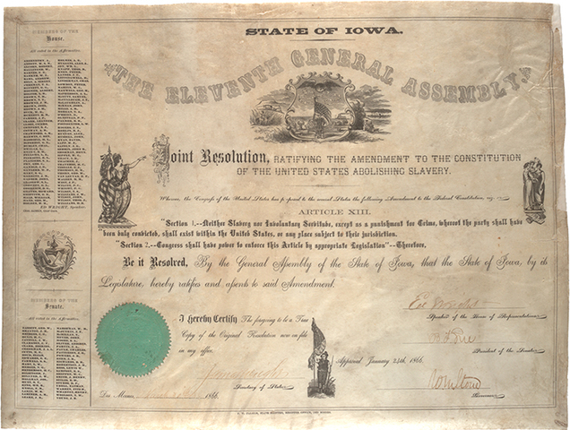 Ratification of the 13th Amendment to the Constitution