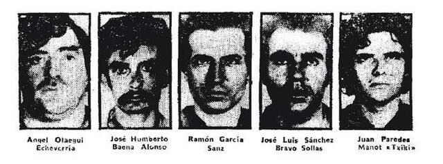 ETAko bi eta FRAPeko hiru militanteen fusilamendua