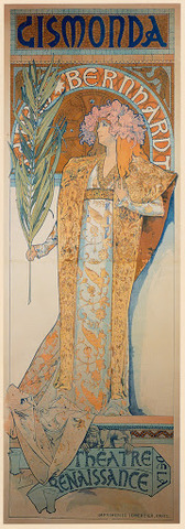 Alphonse Mucha En las navidades de 1894 recibió un encargo de diseñar un cartel para promocionar la obra teatral Gismonda de la famosa actriz Sarah Bernhardt.