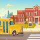 82155048 yellow bus in front of school building pupils transport flat vector illustration