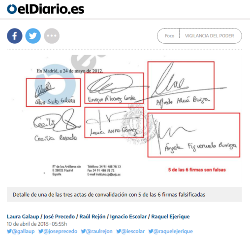Aprobado con firmas de profesores falsificadas, el diario.es