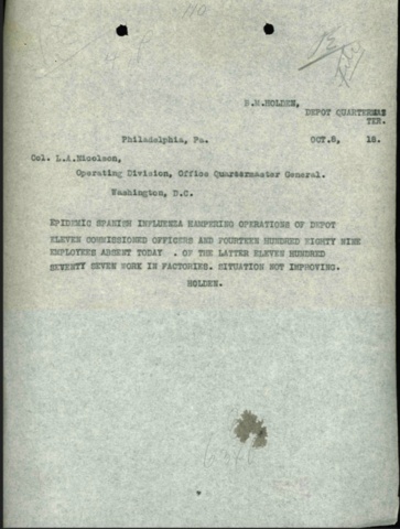 Military report regarding the staffing crisis in Military Depot in Philadelphia