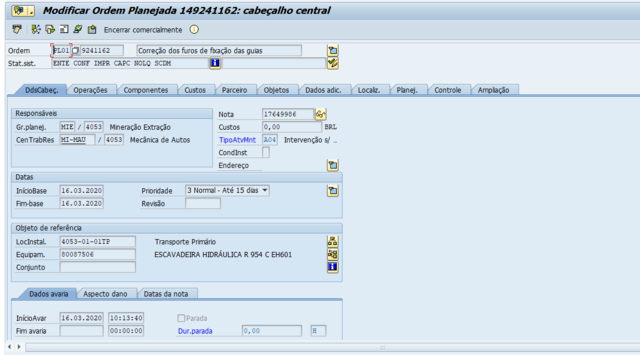 Correção dos furos de fixação das guias