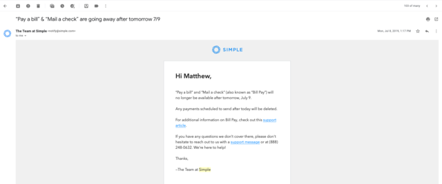Bill Pay & Mail a Check Discontinued
