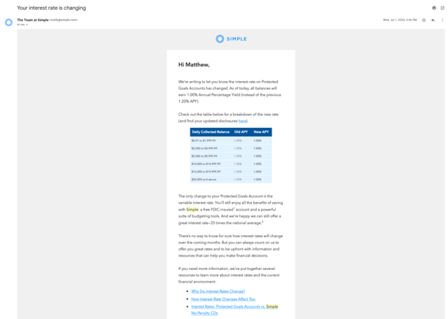 All P.Goal APY Lowered to 1.00%