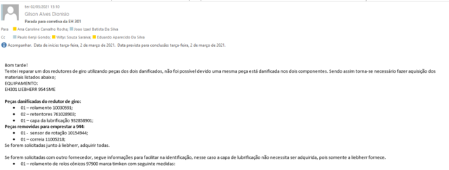 Quebra do redutor que estava emprestado da 954C