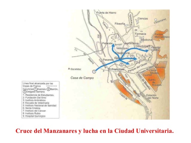 Frente en el Cruce del Manzanares por las tropas rebeldes y ocupación de parte de la Ciudad Universitaria.