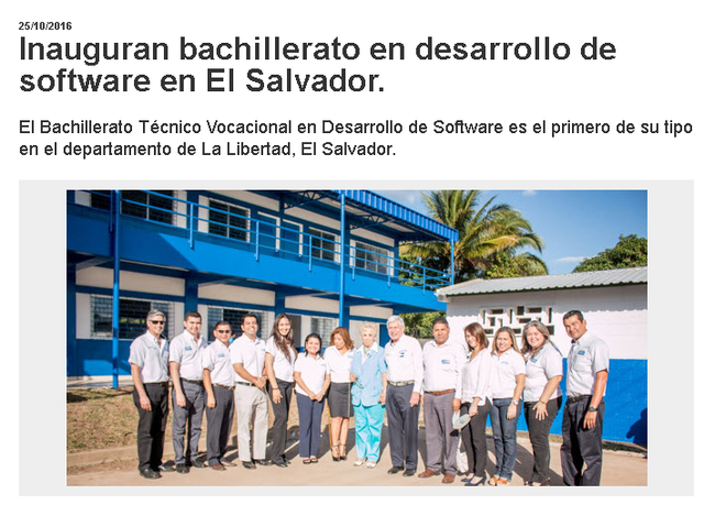 2016 BACHILLERATO EN DESARROLLO DE SOFTWARE EN EL SALVADOR