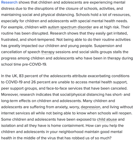 COVID-19 Mental Health Changes in Children