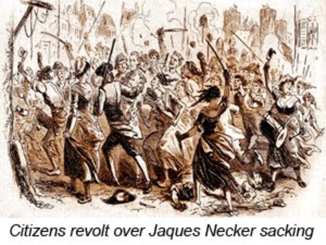 Necker is dismissed. 50,000 citizens arm themselves with pikes and form National Guard.