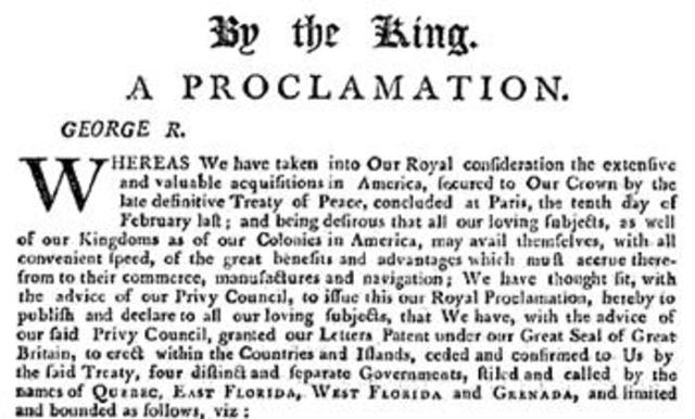1763 - Proclamation of 1763 by King George III