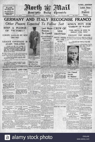 Reconeixement del govern de Franco per part d'Alemanya i Itàlia.