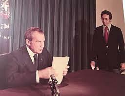 President Richard M. Nixon resigns the office of the presidency