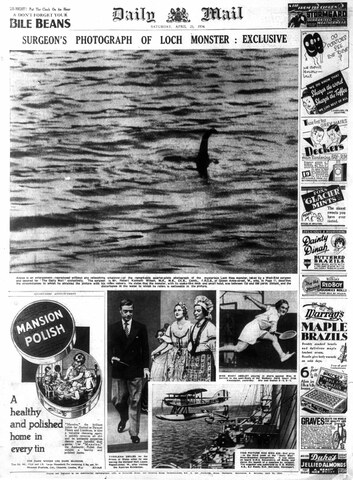 The Daily Mail publishes the "first" photograph of Nessie