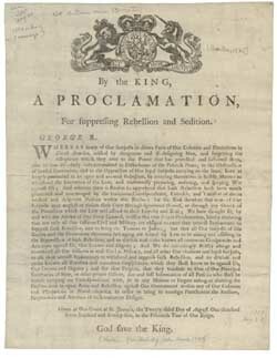 King George III declared colonies in North America to be in a state of rebellion