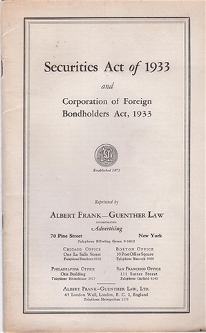 First New Deal: Securities Act of 1933