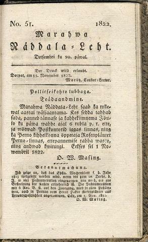 Marahwa Näddala-Leht (1821-23 ja 1825)