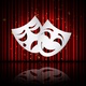 Happy sad theater masks theatrical scene with red curtains reflection illustration 302982 42