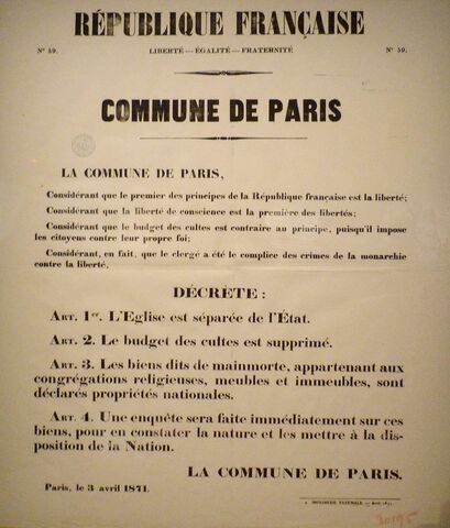 The Commune separates Church & State