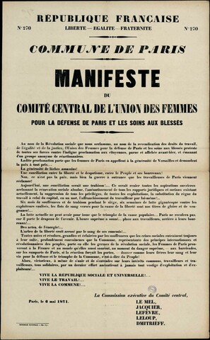 "Union des Femmes" founded by Elisabeth Dmitrieff & Nathalie Lemel