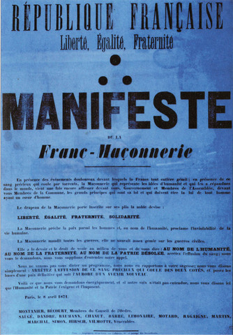 Council of the Order of Freemasons issues a "Manifesto" addressed to the government in Versailles & to the Commune