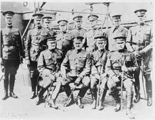 General John J. Pershing, newly selected commander of the American Expeditionary Forces, arrives in England with his staff.